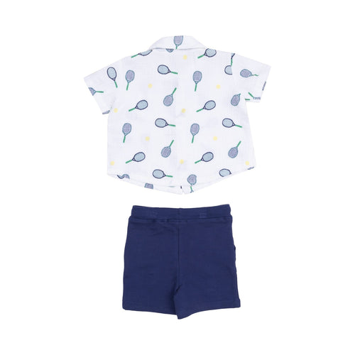 Angel Dear Tennis Button Down Polo Muslin With French Terry Short - Flying Ryno