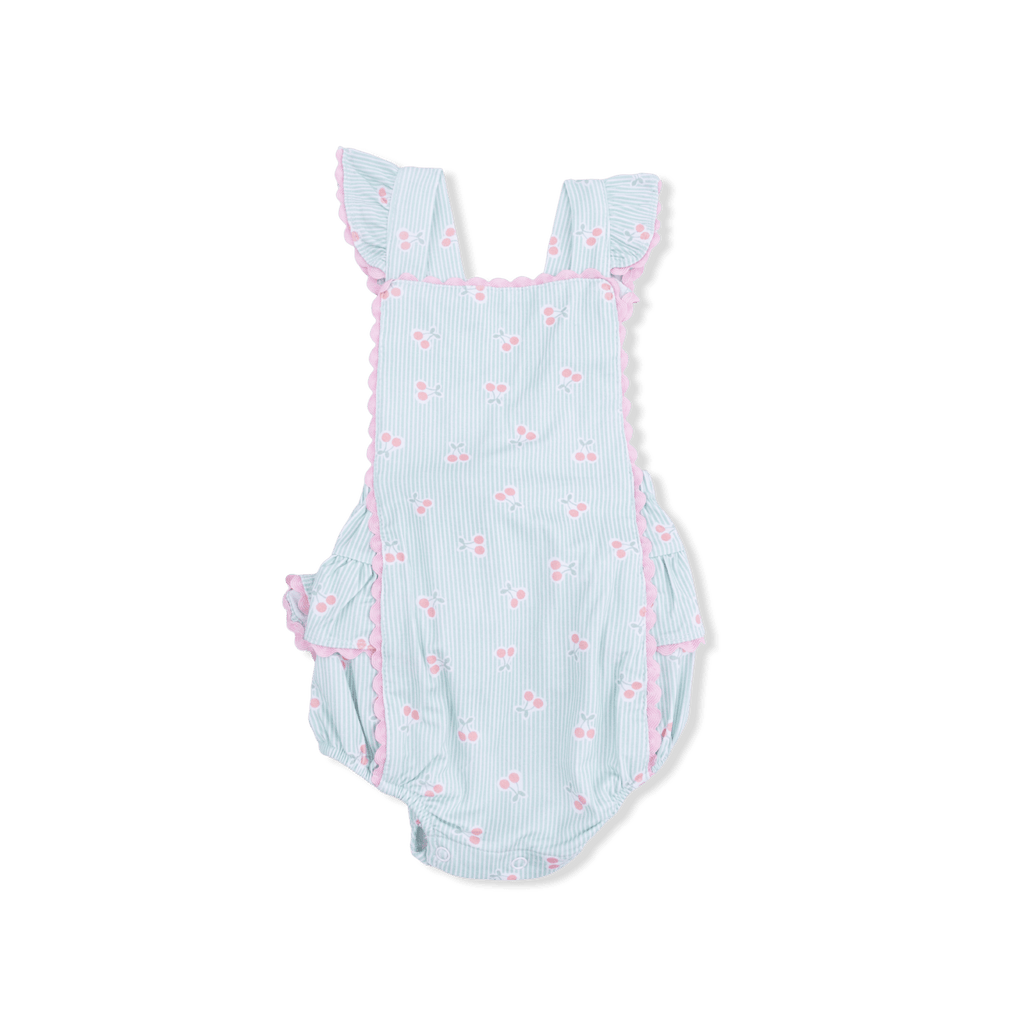 Angel Dear Tiny Cherry Stripe - Ric Rac Ruffle Sunsuit - Flying Ryno