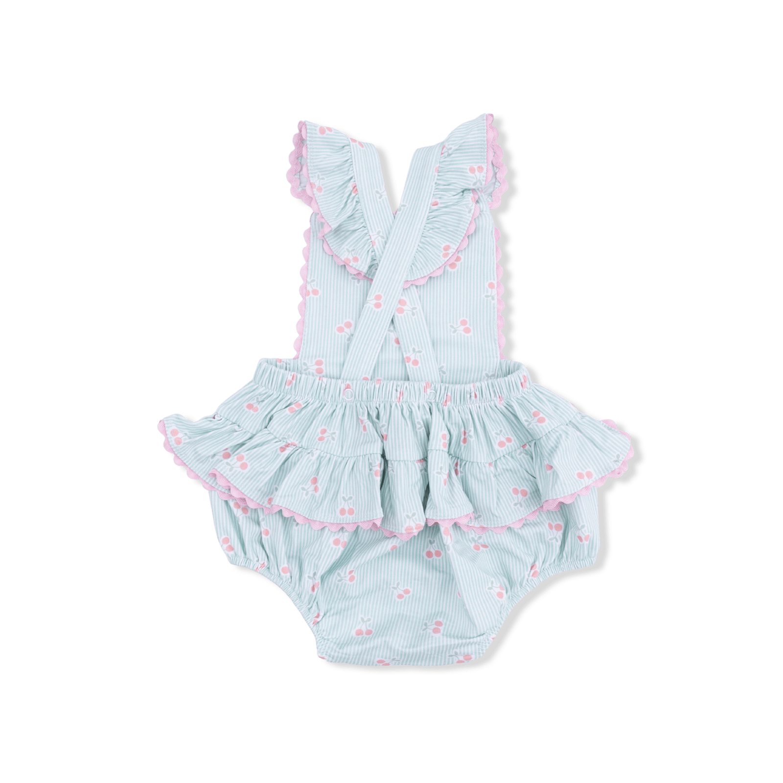 Angel Dear Tiny Cherry Stripe - Ric Rac Ruffle Sunsuit - Flying Ryno