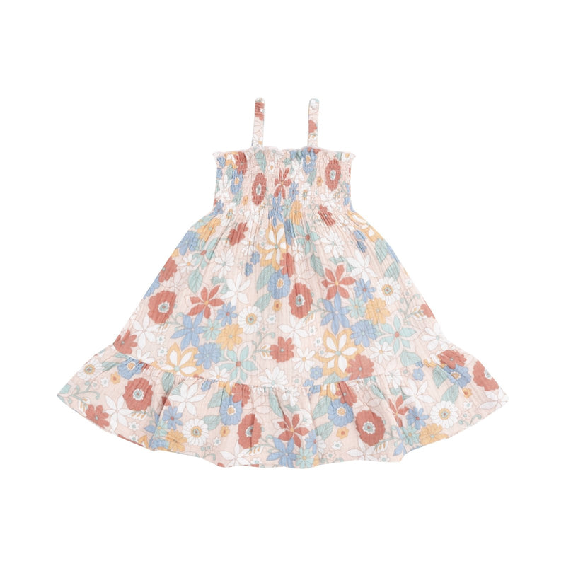 Angel Dear Tropical Retro Floral Tie Strap Smocked Sun Dress - Flying Ryno