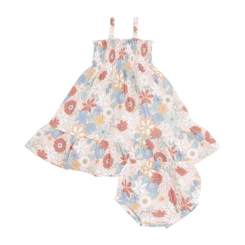 Angel Dear Tropical Retro Floral Tie Strap Smocked Sun Dress - Flying Ryno