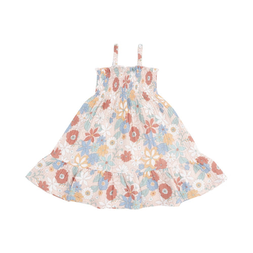 Angel Dear Tropical Retro Floral Tie Strap Smocked Sun Dress - Flying Ryno