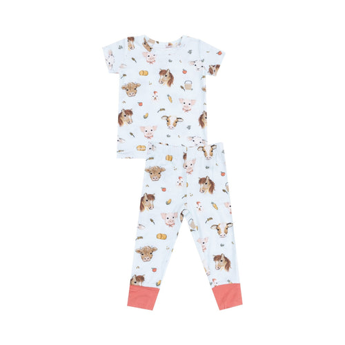 Angel Dear Vintage Animals Faces Blue Shortsleeve Loungewear Set - Flying Ryno