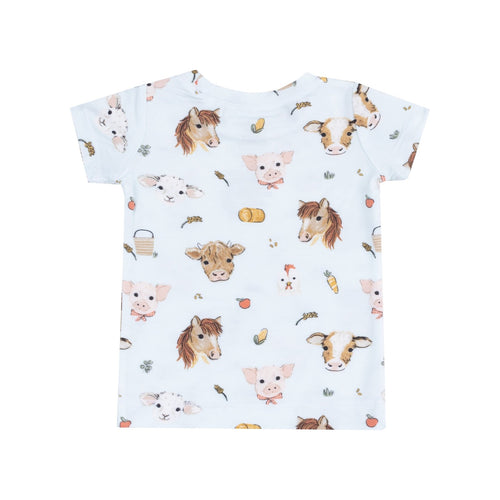 Angel Dear Vintage Animals Faces Blue Shortsleeve Loungewear Set - Flying Ryno