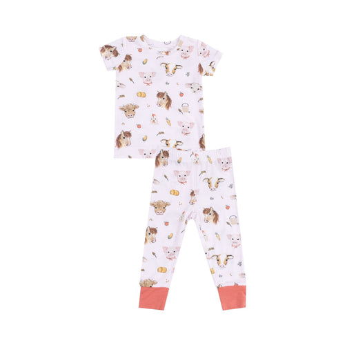 Angel Dear Vintage Animals Faces Pink Shortsleeve Loungewear Set - Flying Ryno