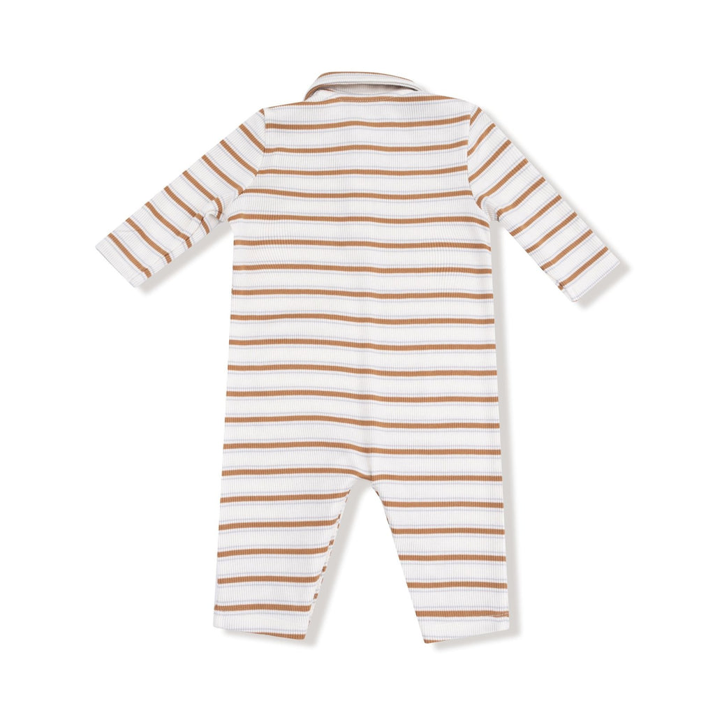 Angel Dear Vintage Stripe - Brown - Polo Romper - Flying Ryno