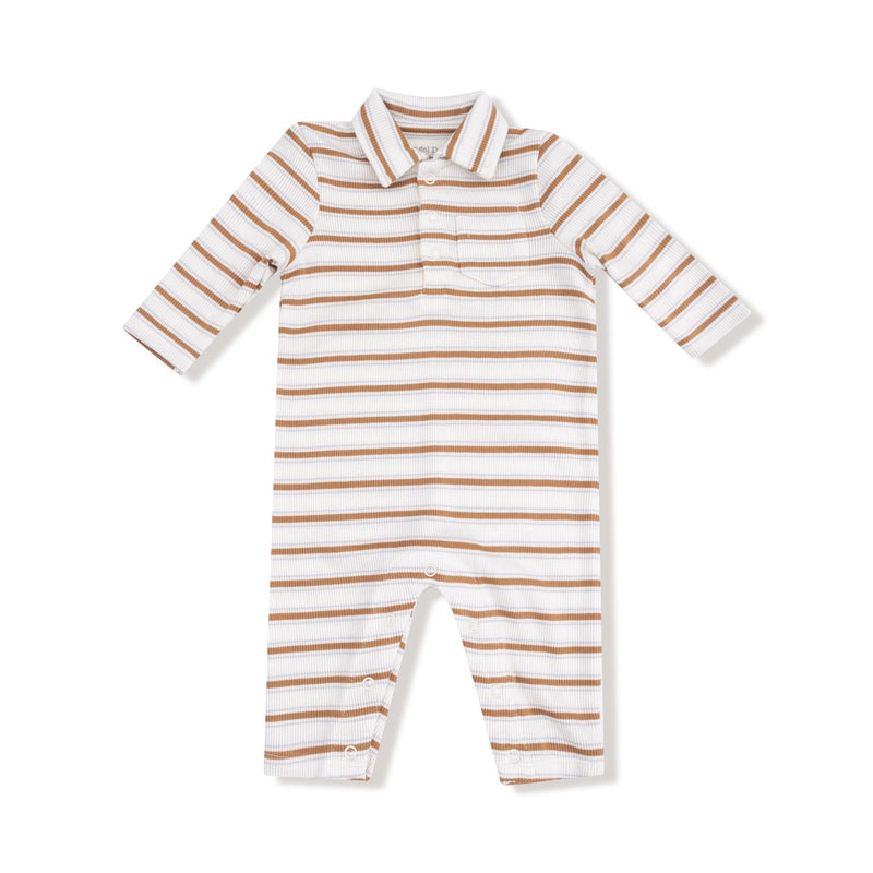 Angel Dear Vintage Stripe - Brown - Polo Romper - Flying Ryno