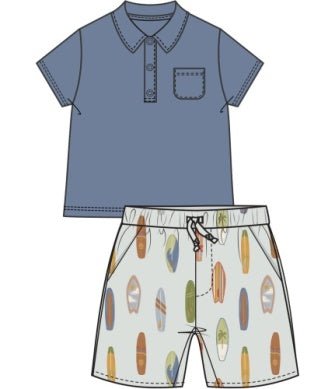 Angel Dear Vintage Surfboards Polo Ss Shirt + Muslin Short - Flying Ryno