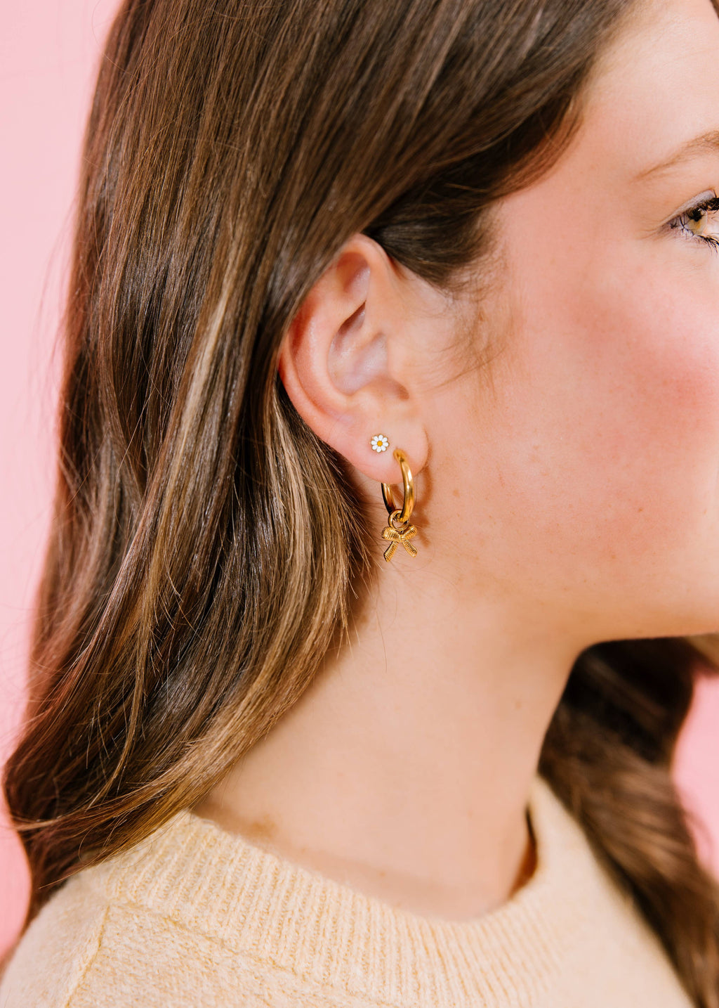Pierced Co Tiny White Daisy Earrings