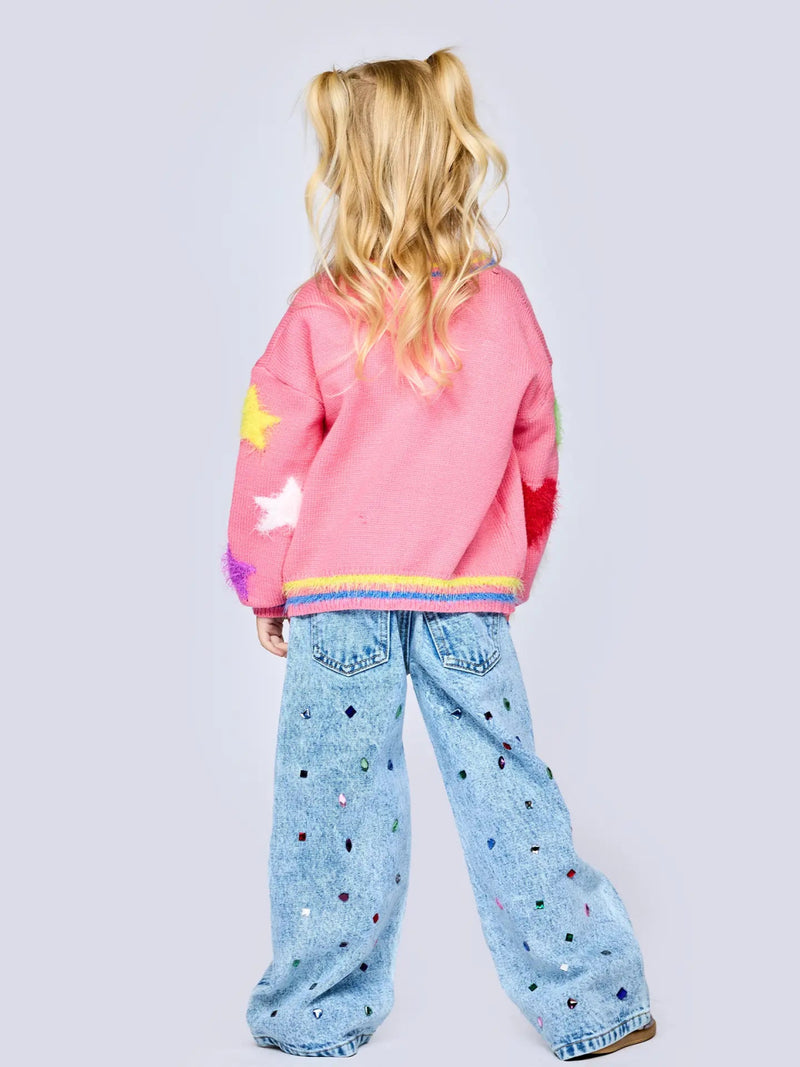 Baby Sara Acid Wash Deuim Pants with Rhinestones - Flying Ryno