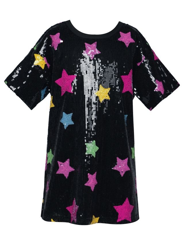 Baby Sara Star Sequin Dress Black Multi - Flying Ryno