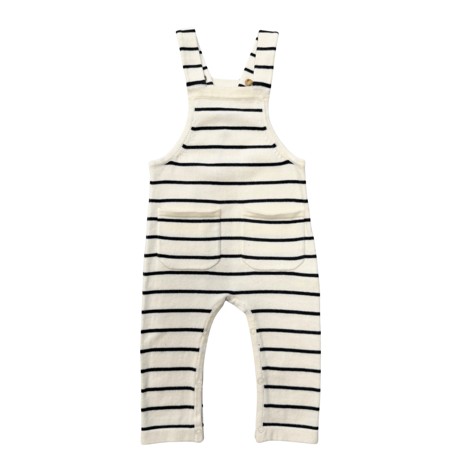 Babysprouts Baby Boy Knit Pocket Overalls, Charcoal Stripe - Flying Ryno