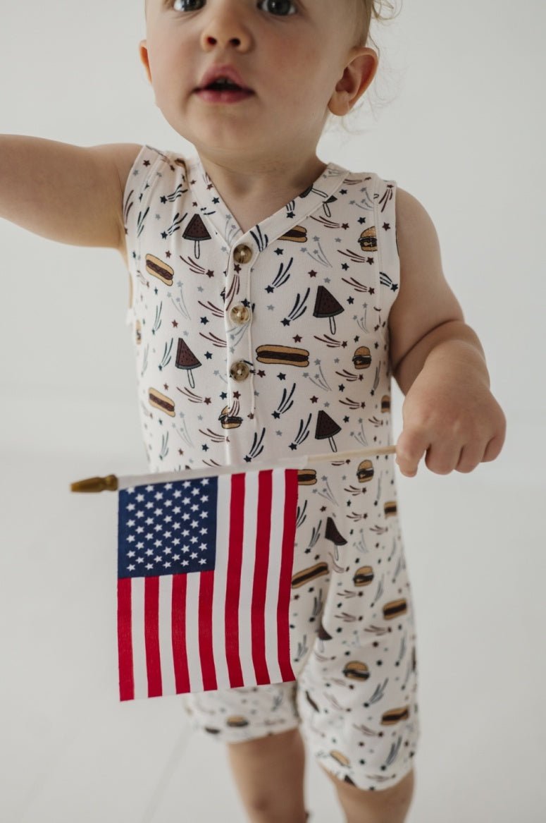 Babysprouts Boy's Sleeveless Romper - Burgers N' Dogs - Flying Ryno