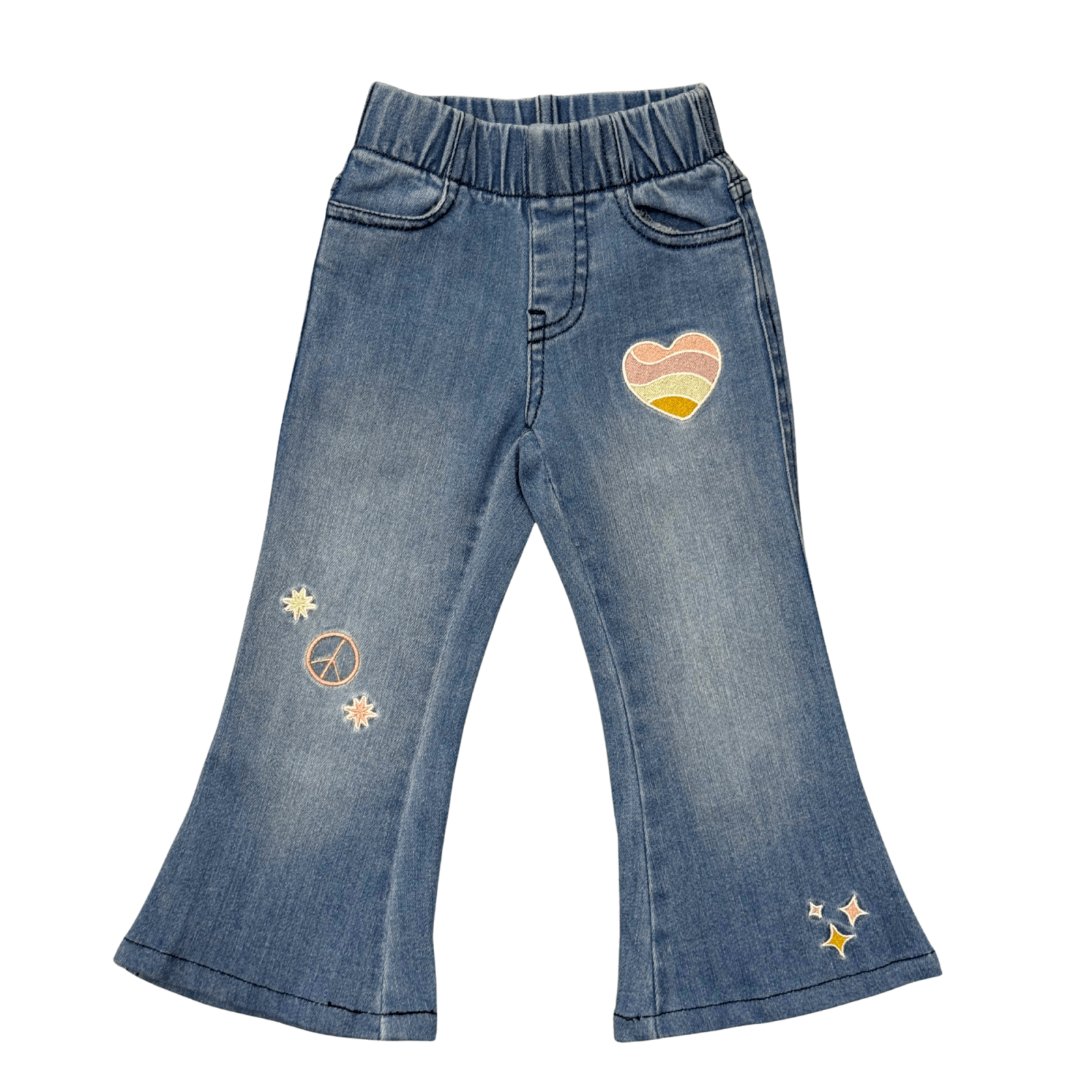 Babysprouts Girls Flare Denim Jeans, Mid Blue Wash - Flying Ryno