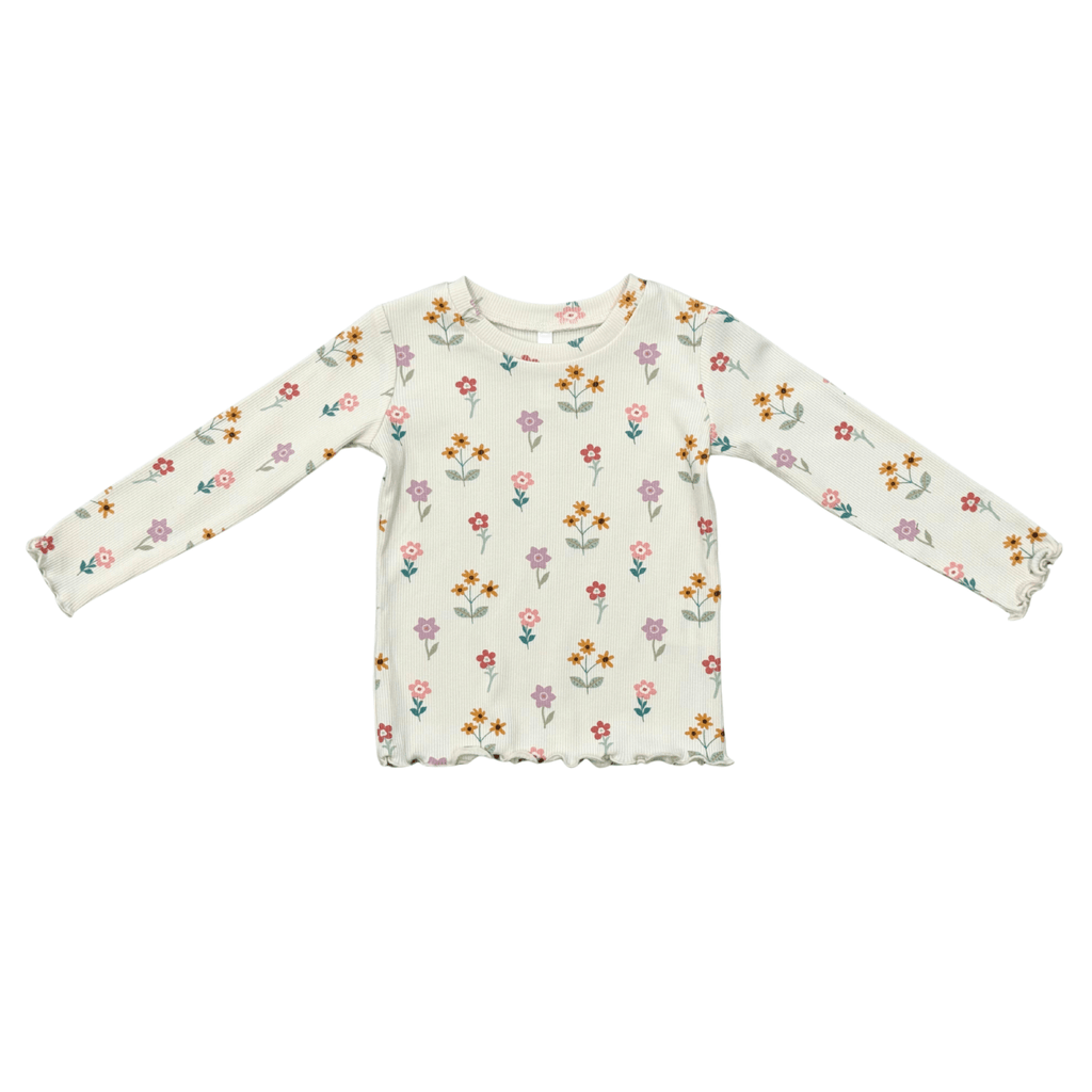 Babysprouts Girls Lettuce Hem Tee and Flare Pants Set, Meadow Bloom - Flying Ryno
