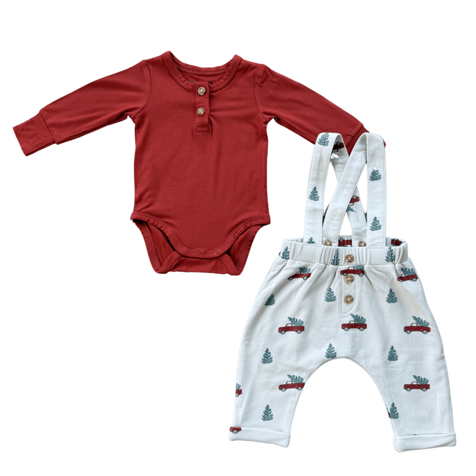 Babysprouts Henley Bodysuit & Suspenders Set - Christmas Truck - Flying Ryno