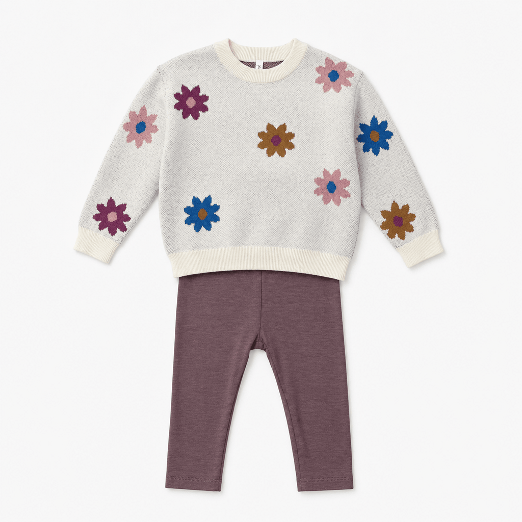 Babysprouts Knit Sweater and Basic Leggings Set, Flower Pop - Flying Ryno