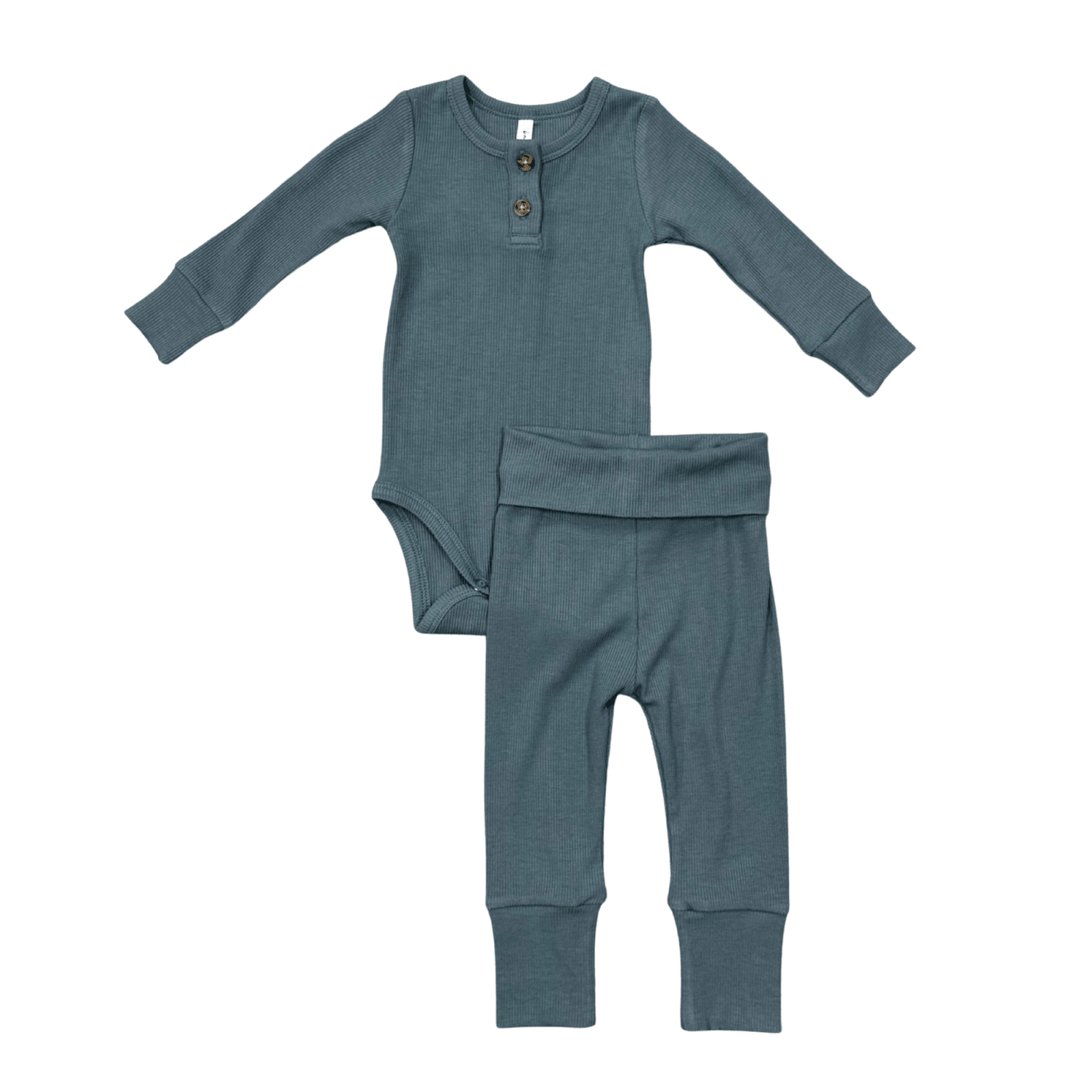 Babysprouts Ribbed Henley Bodysuit Set, Slate Mist - Flying Ryno