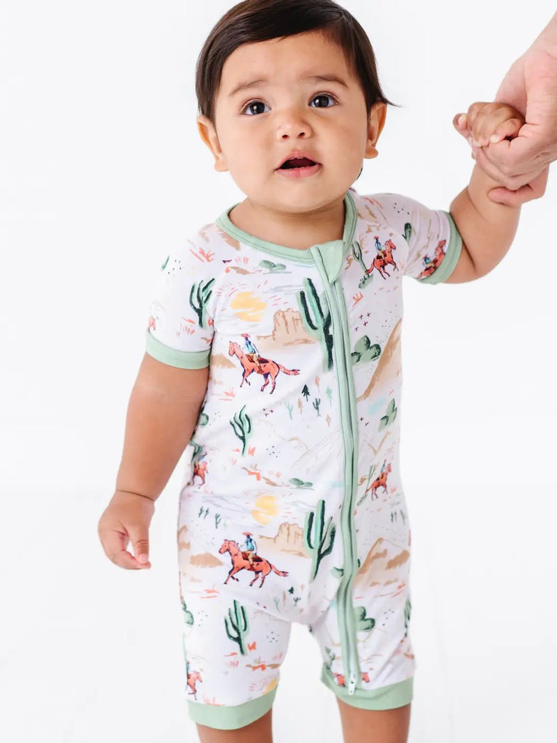 Bird and Bean Baby Bamboo Short Zip Romper - Billy Western Cowboy - Flying Ryno