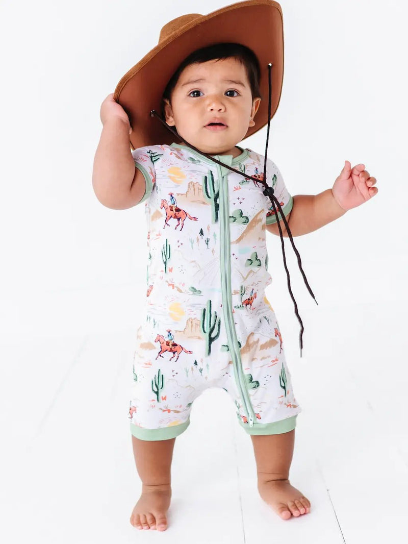 Bird and Bean Baby Bamboo Short Zip Romper - Billy Western Cowboy - Flying Ryno