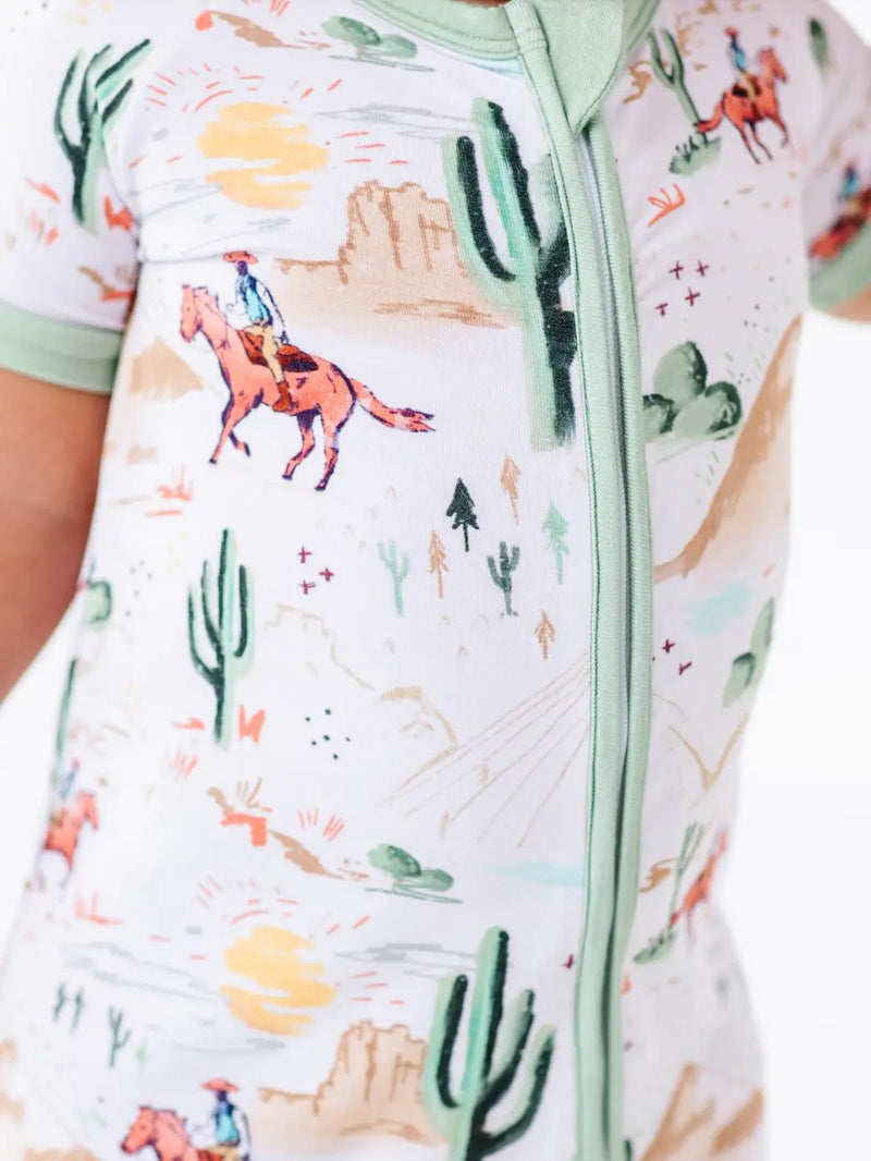 Bird and Bean Baby Bamboo Short Zip Romper - Billy Western Cowboy - Flying Ryno