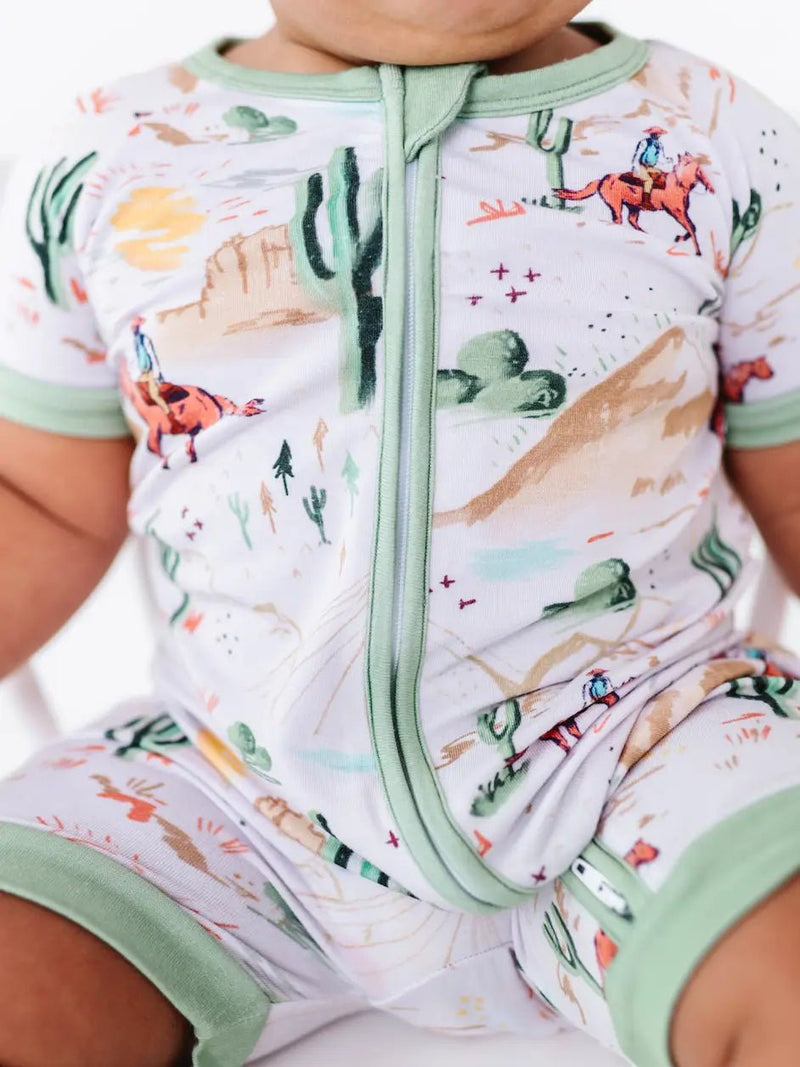 Bird and Bean Baby Bamboo Short Zip Romper - Billy Western Cowboy - Flying Ryno