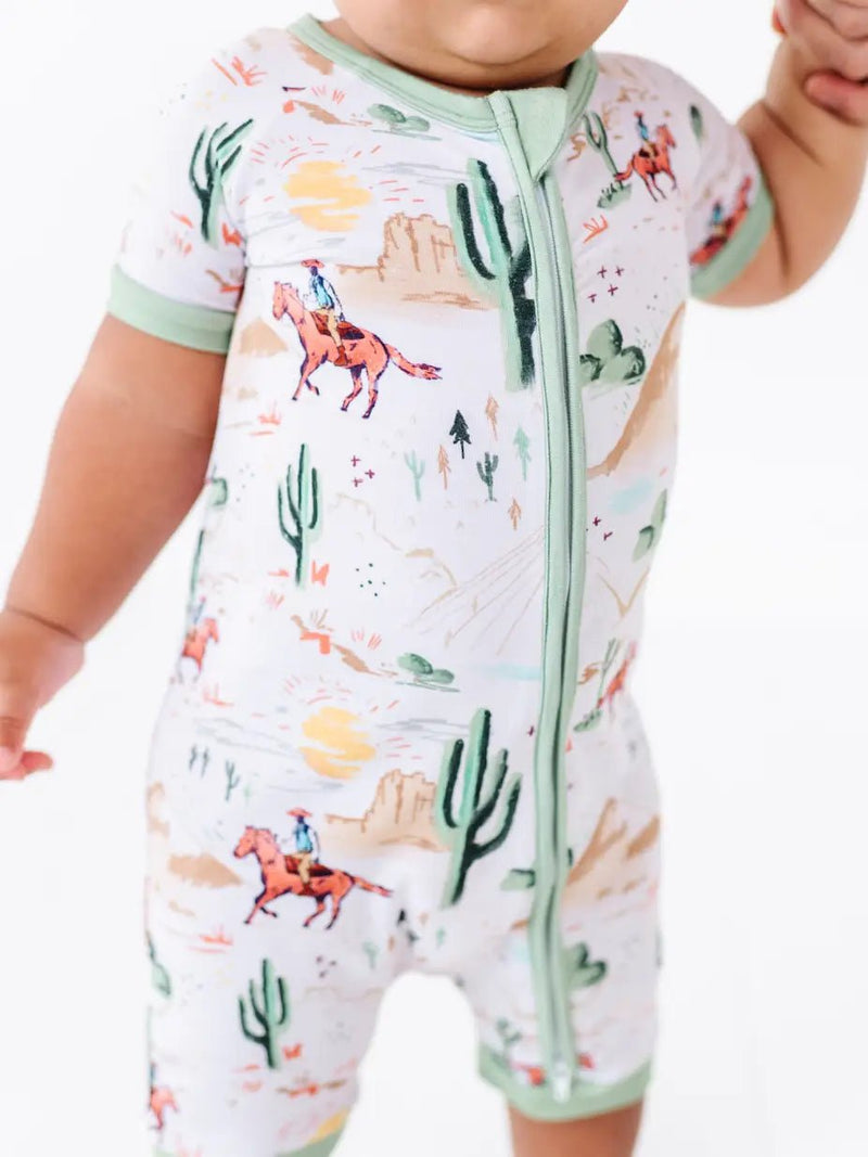 Bird and Bean Baby Bamboo Short Zip Romper - Billy Western Cowboy - Flying Ryno