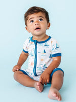 Bird and Bean Baby Bamboo Short Zip Romper - Kai Sailboat - Flying Ryno