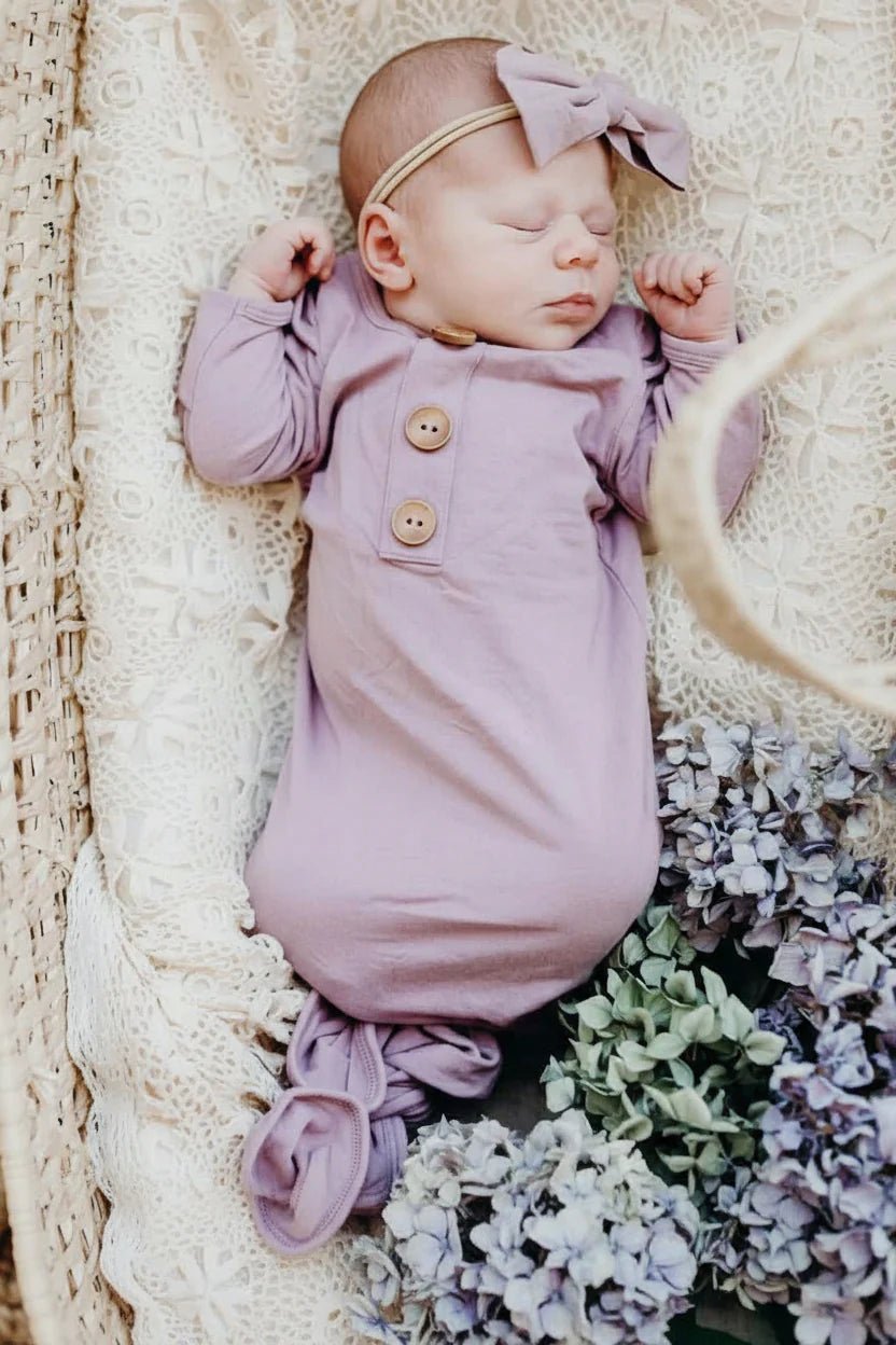 Caden Lane Dusty Purple Bamboo Knotted Gown & Hat - Flying Ryno