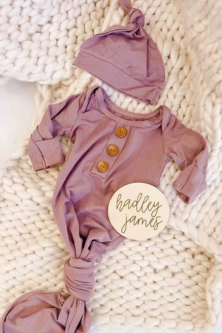 Caden Lane Dusty Purple Bamboo Knotted Gown & Hat - Flying Ryno