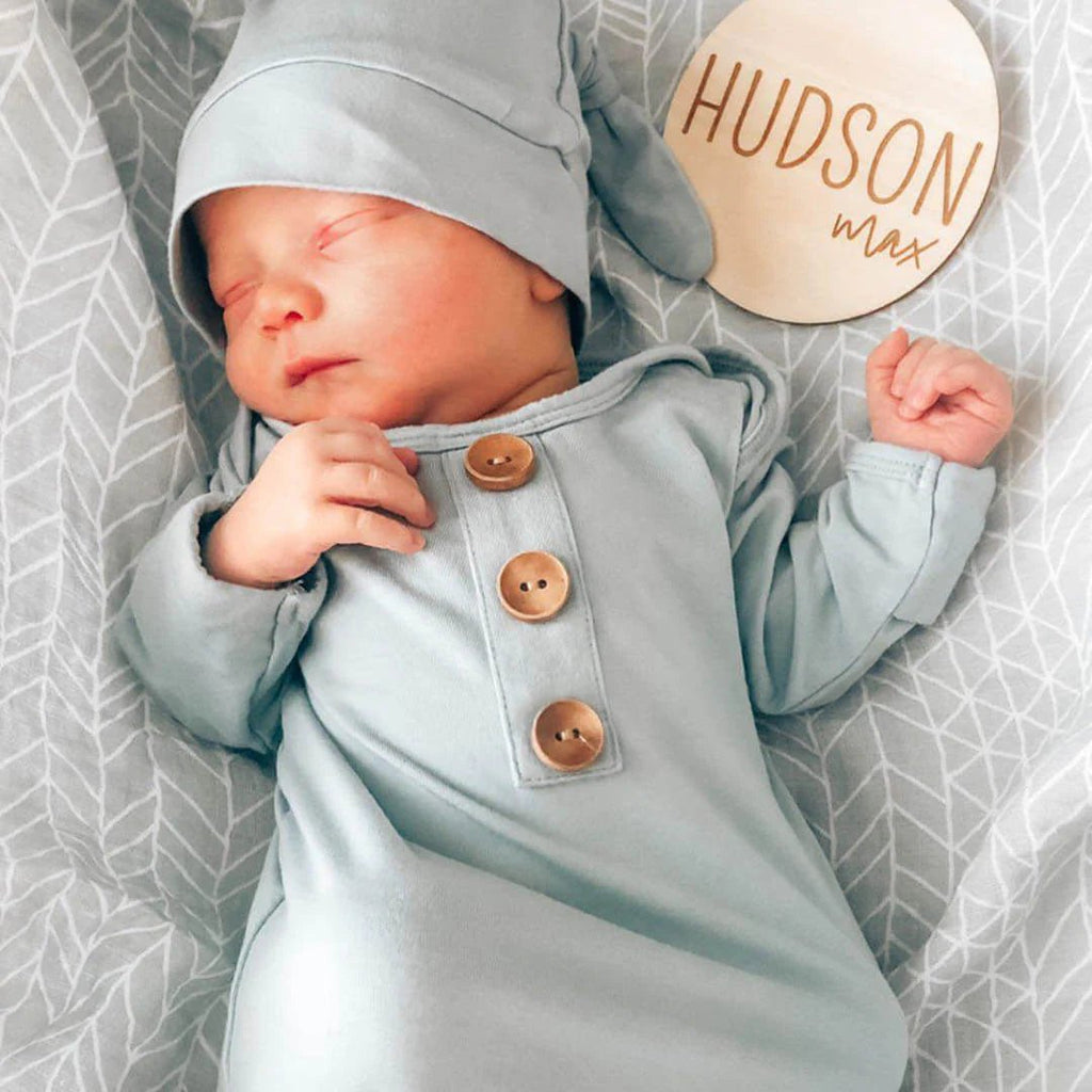 Caden Solid Light Dusty Blue Bamboo Knot Gown & Hat - Flying Ryno