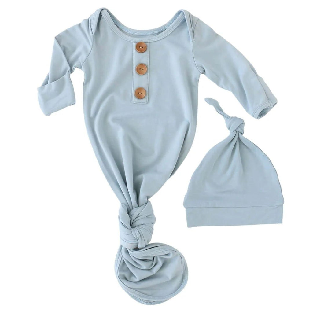 Caden Solid Light Dusty Blue Bamboo Knot Gown & Hat - Flying Ryno