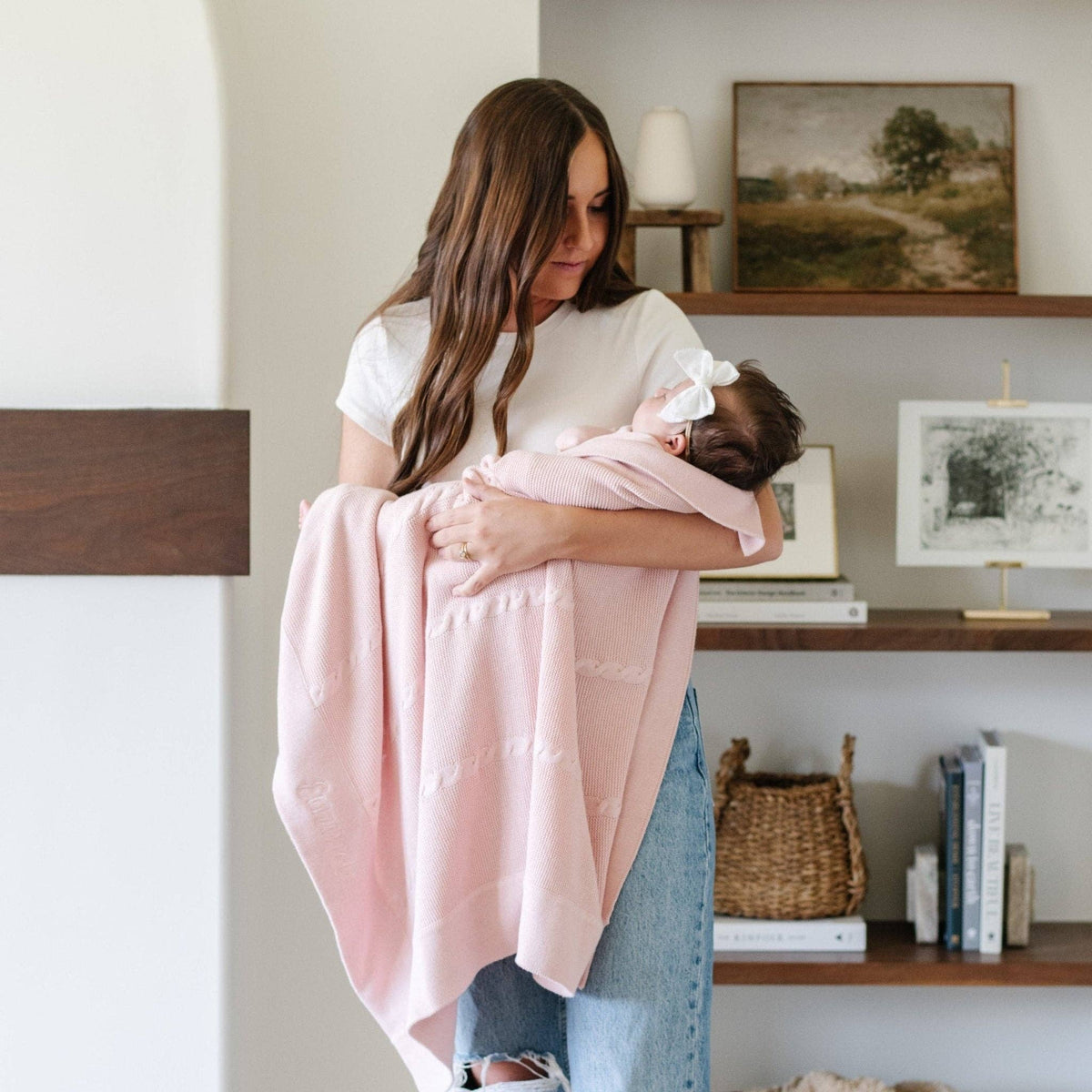 Saranoni Heirloom Cotton Knit Receiving Blanket, Pink