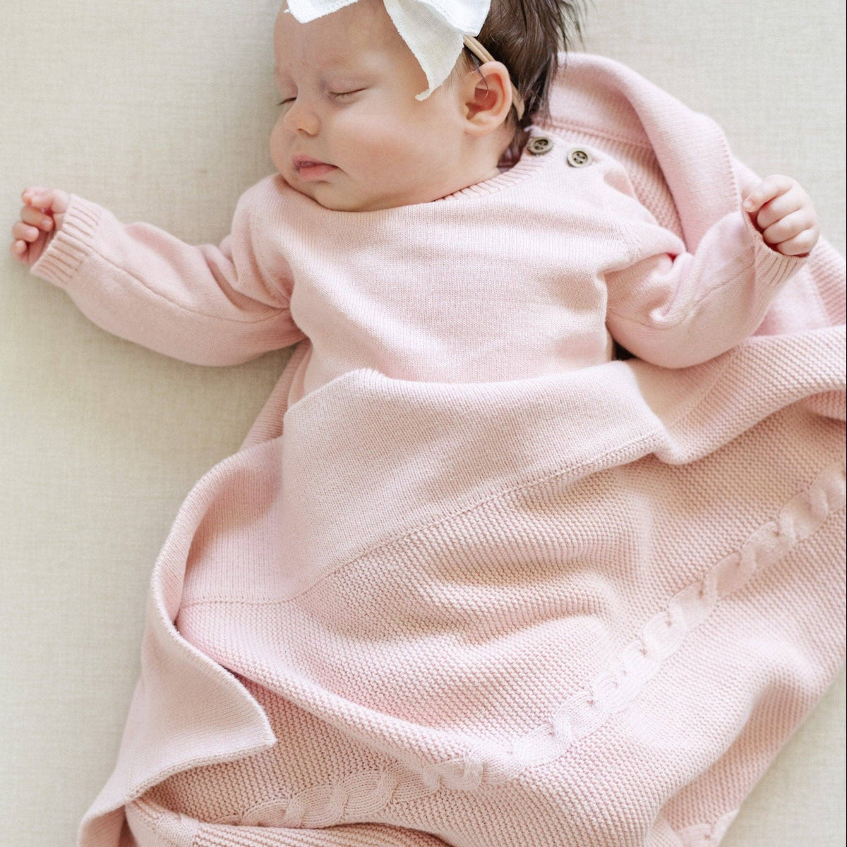 Saranoni Heirloom Cotton Knit Receiving Blanket, Pink