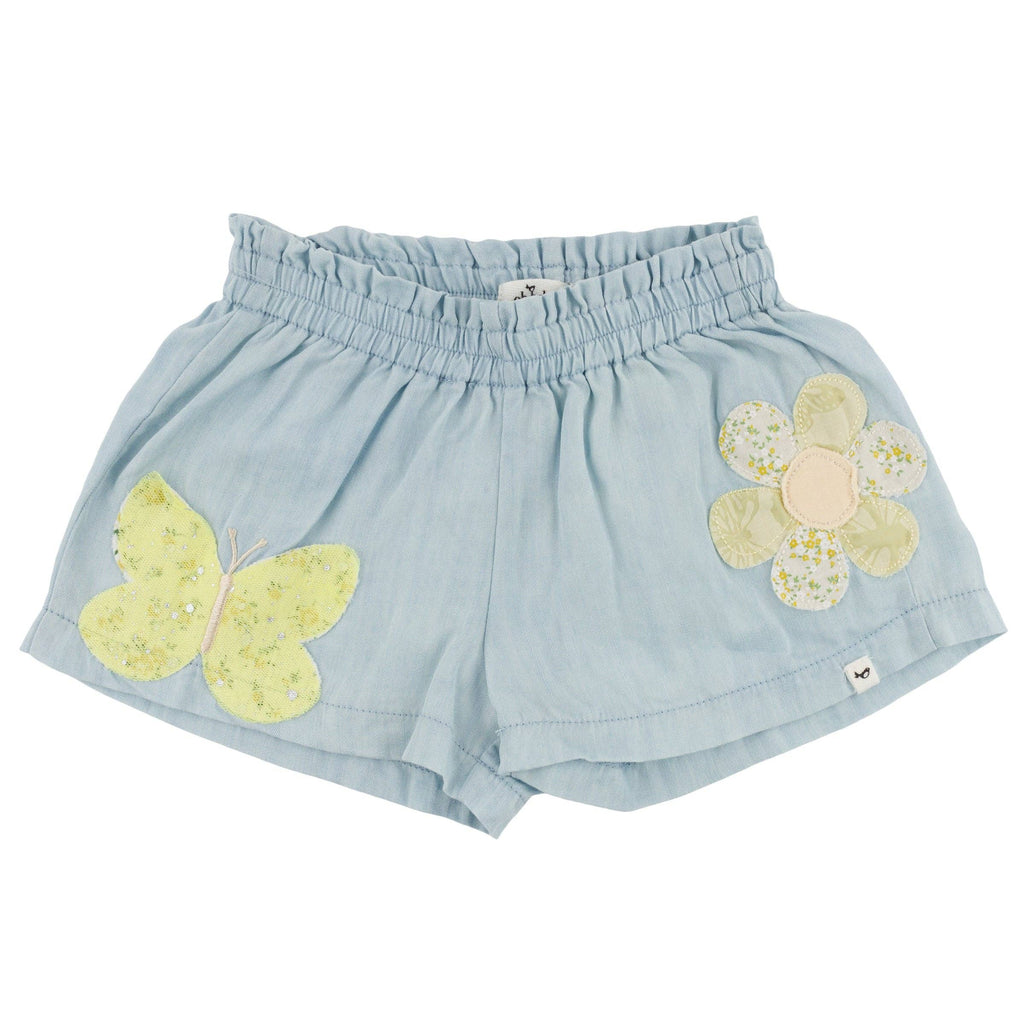 oh baby! Libby Applique Pull-On Shorts, Light Wash