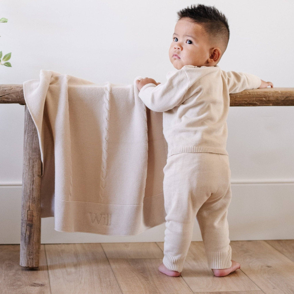 Saranoni Heirloom Cotton Knit Receiving Blanket, Tan