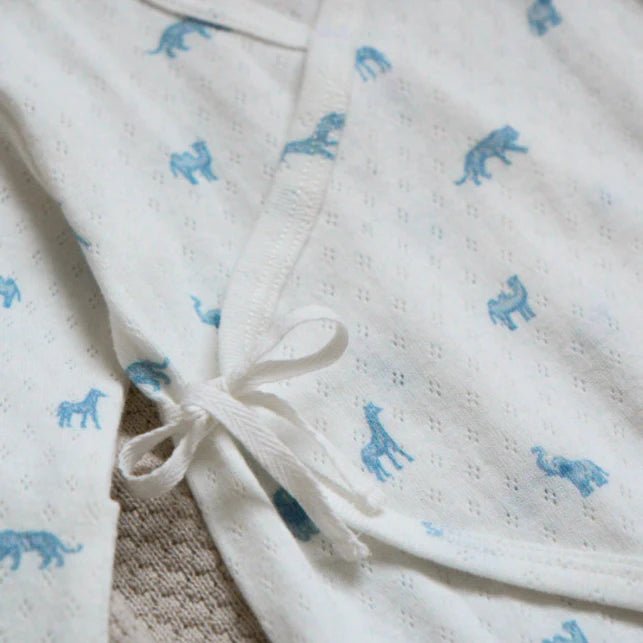 Elegant Baby New Born Blue Safari Print Organic Cotton Pointelle Layette 3 Pc Gift Set - Flying Ryno