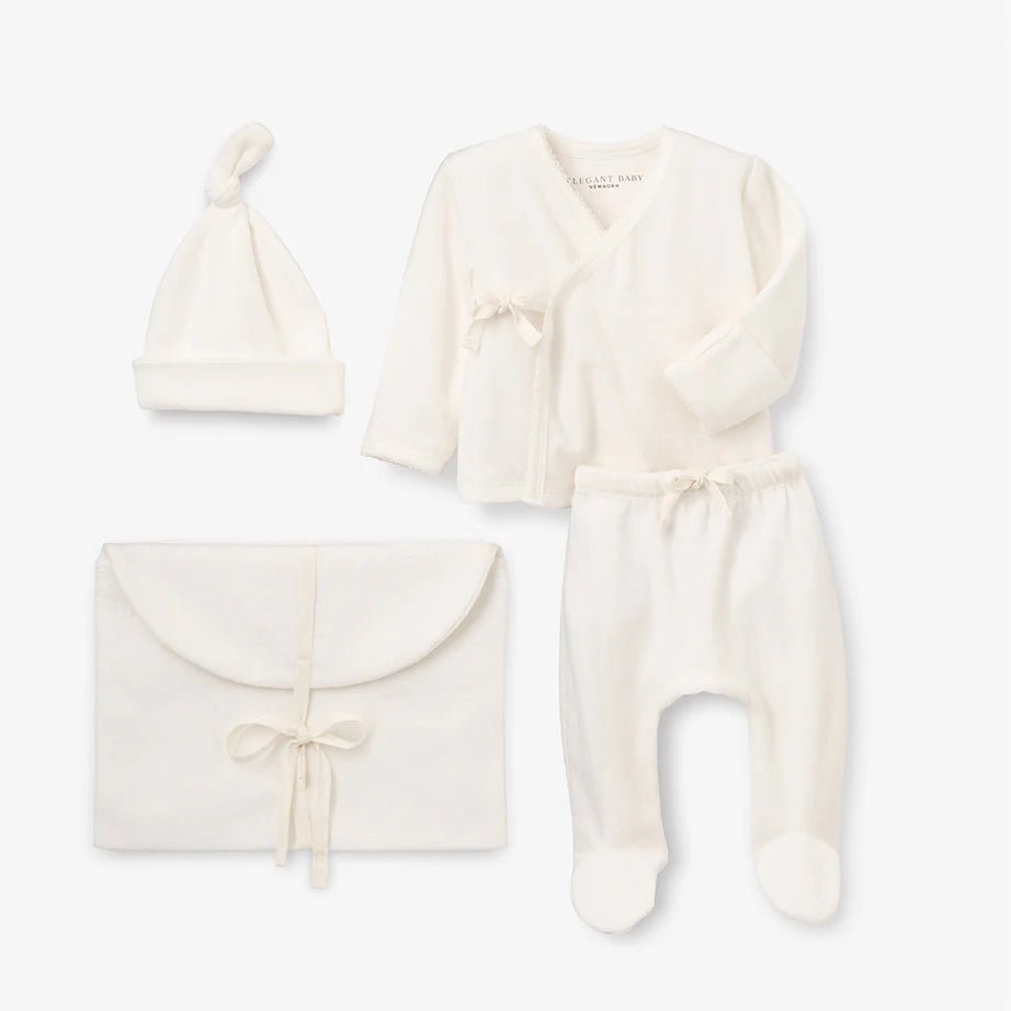 Elegant Baby Whisper White Velour Envelope Bag Newborn Set - Flying Ryno