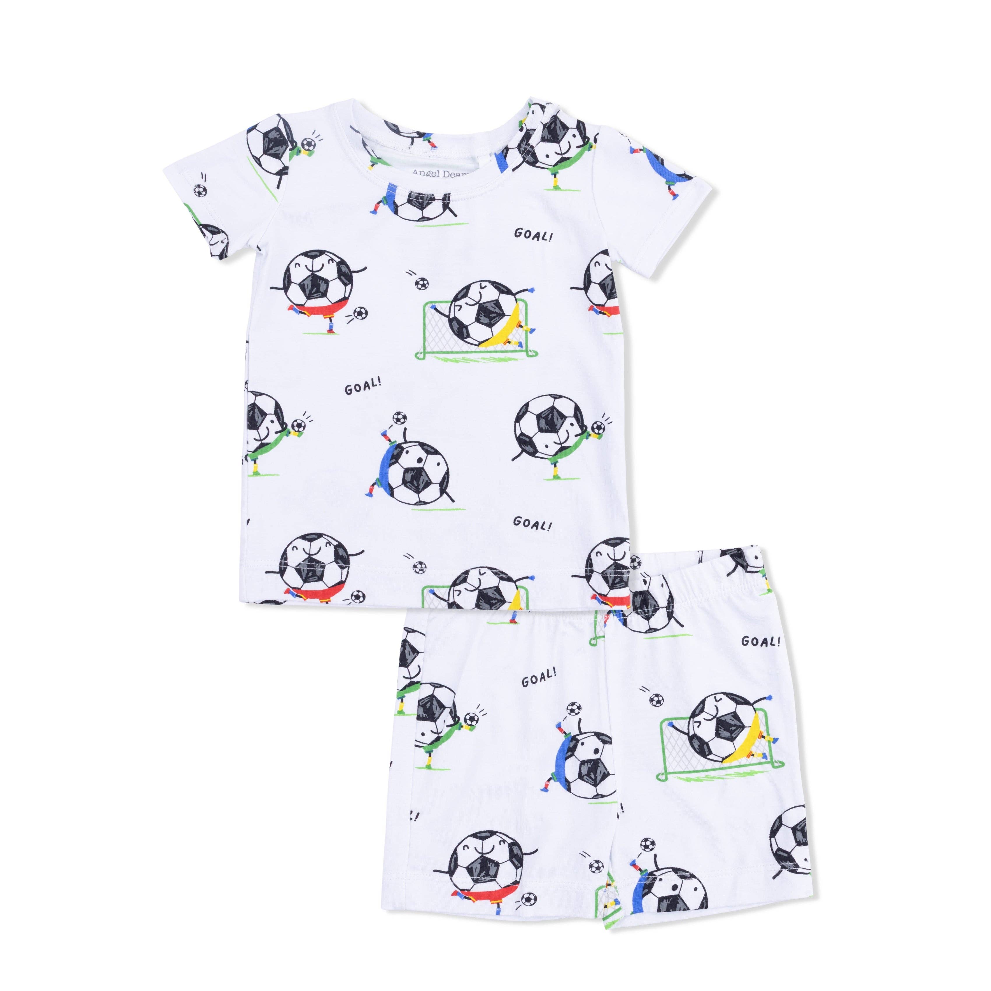 Angel Dear Loungewear Short Set, Soccer Balls Playing Soccer, Blue