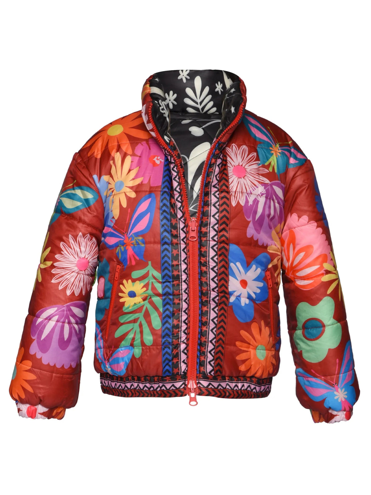 Hannah Banana Reversible Puffer Jacket Black Multi Color - Flying Ryno