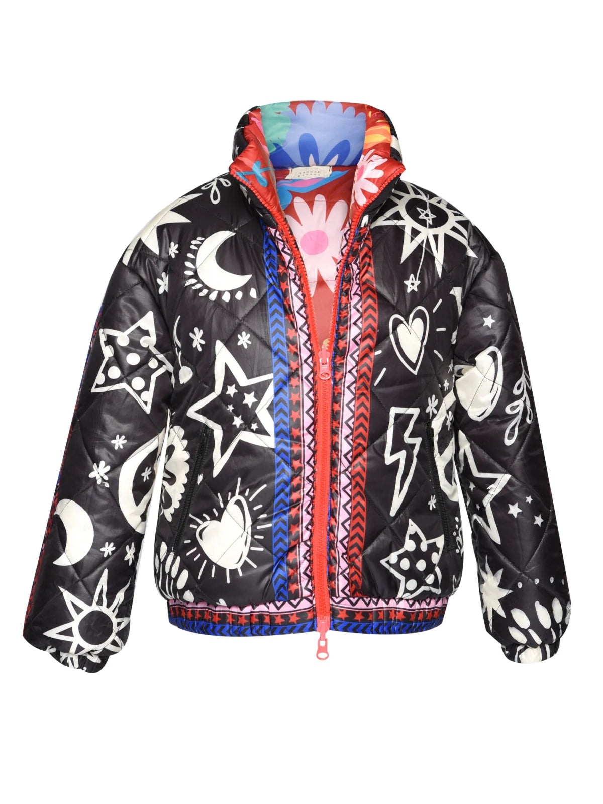 Hannah Banana Reversible Puffer Jacket Black Multi Color - Flying Ryno