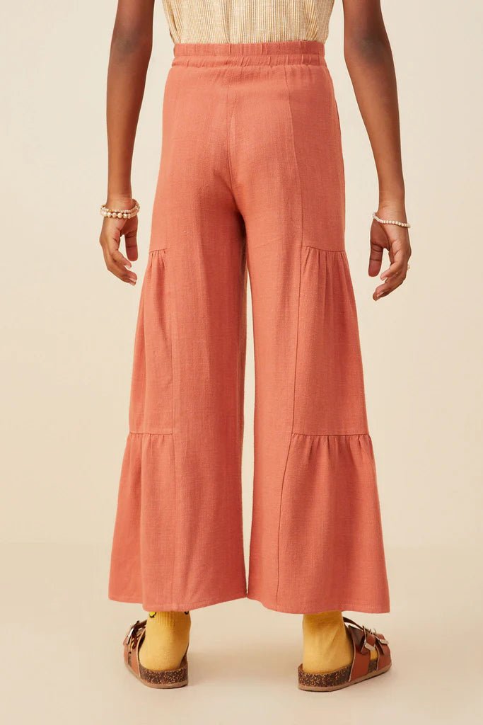 Hayden Girls Gathered Detail Belted Textured Wide Leg Pants Brick - Flying Ryno