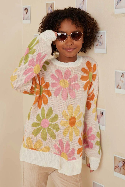 Hayden Girls Retro Daisy Knit Pullover Sweater - Flying Ryno
