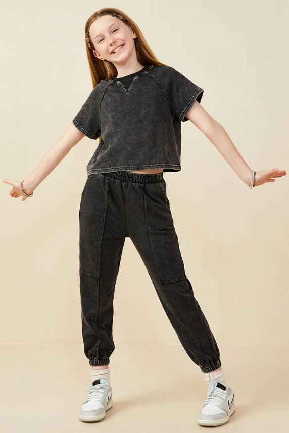 Hayden Girls Washed Paneled Knit Joggers Black - Flying Ryno