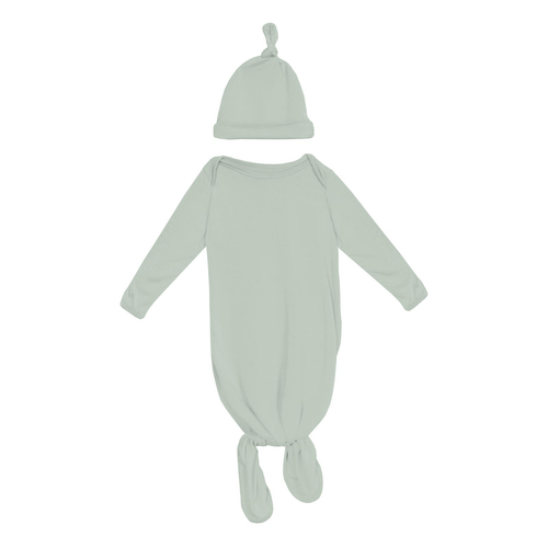 Kickee Pants Knotted Layette Gown and Hat Set, Aloe - Flying Ryno