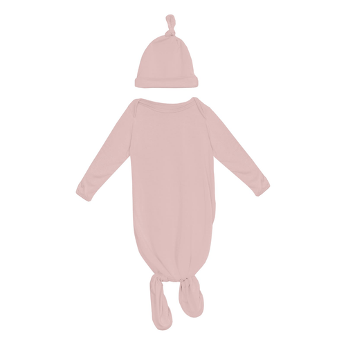 Kickee Pants Knotted Layette Gown and Hat Set, Baby Rose - Flying Ryno