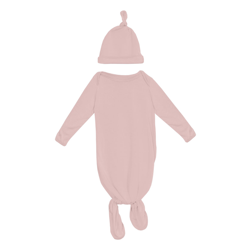 Kickee Pants Knotted Layette Gown and Hat Set, Baby Rose - Flying Ryno