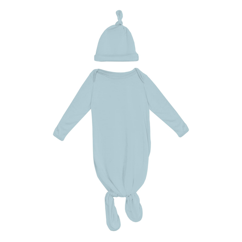 Kickee Pants Knotted Layette Gown and Hat Set, Spring Sky - Flying Ryno