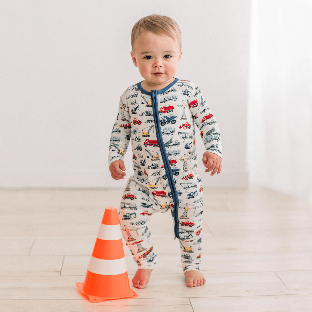 Kickee Pants Print Convertible Coverall, Natural Construction Trucks - Flying Ryno