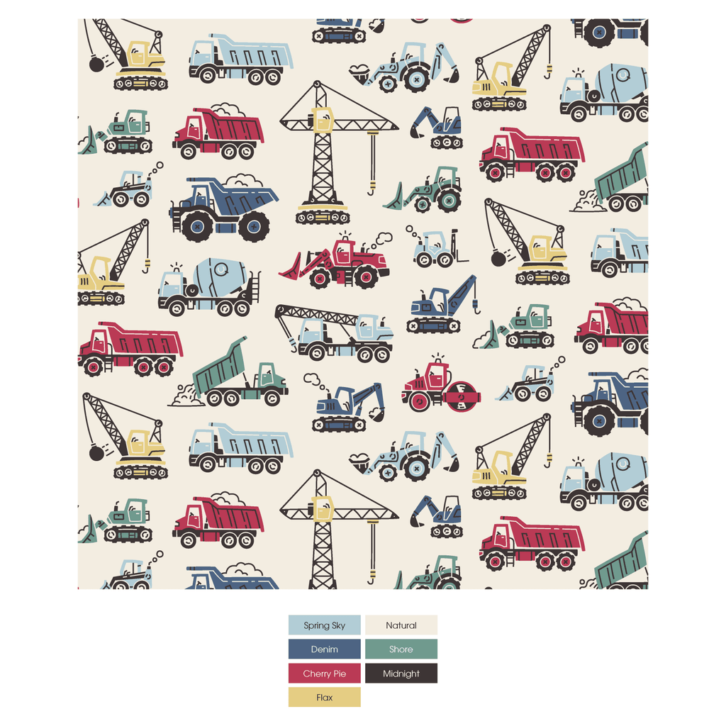 Kickee Pants Print Convertible Coverall, Natural Construction Trucks - Flying Ryno